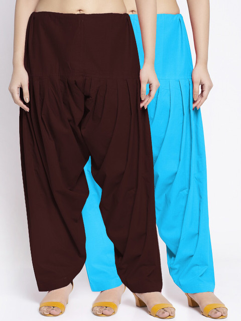 GRACIT Women Brown & Blue Pack of 2 Solid Cotton Salwars
