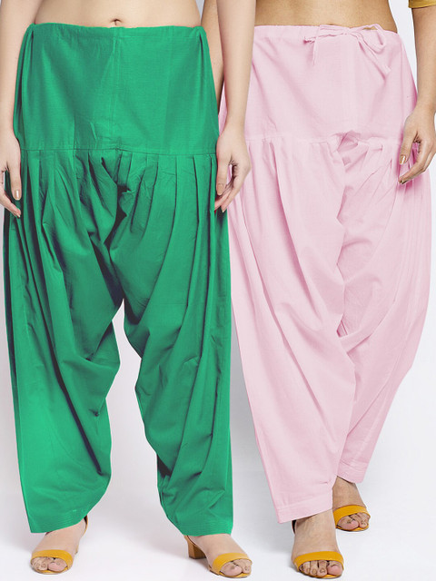 GRACIT Women Pack of 2 Green & Pink Solid Loose Fit Cotton Salwar