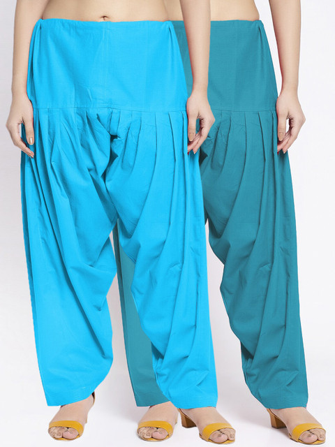 GRACIT Women Blue & Green Pack of 2 Solid Cotton Salwar