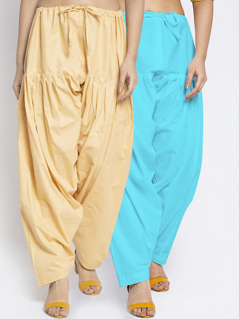 GRACIT Women Pack of 2 Cream Colored & Blue Solid Cotton Salwar