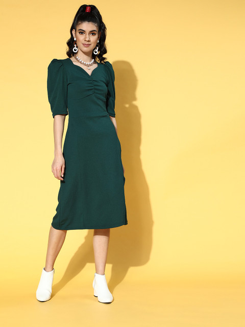 plusS Women Gorgeous Green Solid Volume Play Dress - Image 2