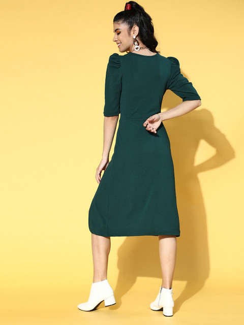 plusS Women Gorgeous Green Solid Volume Play Dress - Image 4