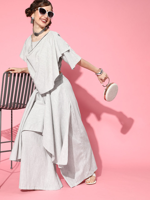 InWeave Women Beautiful Grey Solid Top with Palazzos