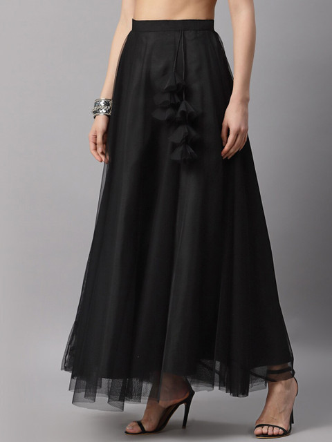NEUDIS Women Black Solid Flared Maxi Lehenga Skirt - Image 3