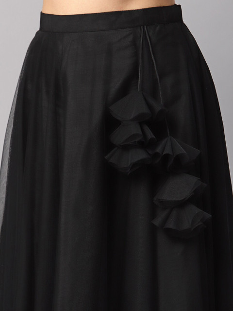 NEUDIS Women Black Solid Flared Maxi Lehenga Skirt - Image 5