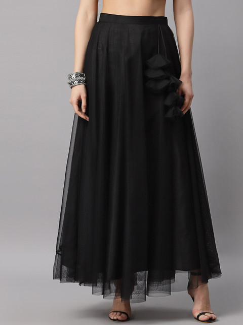 NEUDIS Women Black Solid Flared Maxi Lehenga Skirt - Image 2