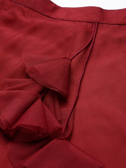 NEUDIS Women Maroon Solid Soft Net Flared Maxi Lehenga Skirt - Image 7