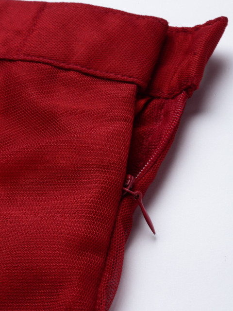 NEUDIS Women Maroon Solid Soft Net Flared Maxi Lehenga Skirt - Image 6