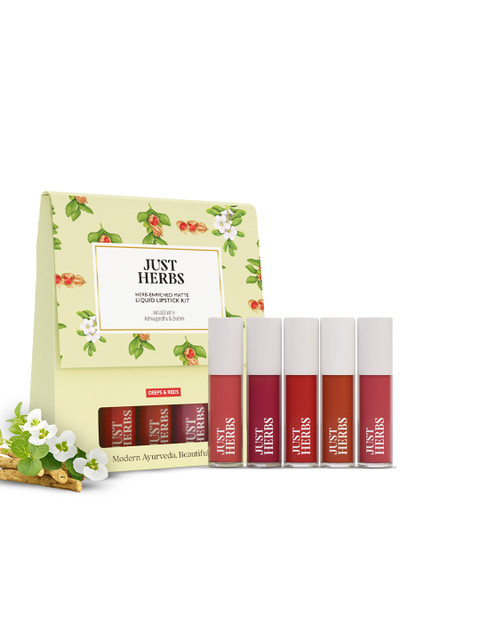 Just Herbs Mini Herb-Enriched Matte Liquid Lipstick Kit - Set of 5 - Deeps & Reds