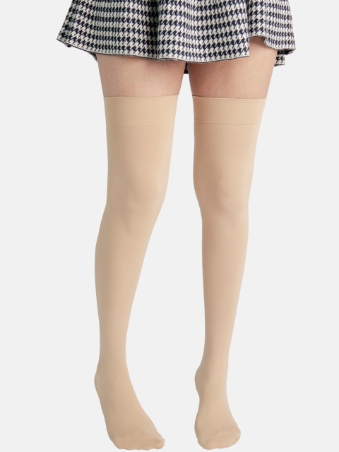Theater Women Beige Solid Thigh-High Stockings