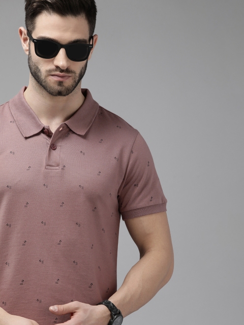 The Roadster Lifestyle Co Men Mauve Printed Pure Cotton Polo Collar T-shirt