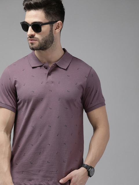 The Roadster Lifestyle Co Men Mauve Printed Pure Cotton Polo Collar T-shirt