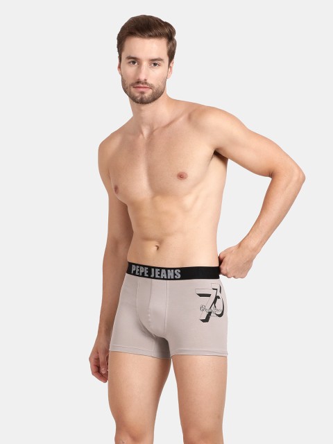 Pepe Jeans Men Mid Grey Solid Comfort Fit Mid-Rise No-Marks Stretchable Trunk OPT07 - Image 5