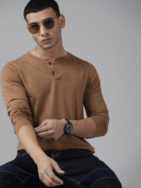 Roadster Men Brown Solid T-shirt