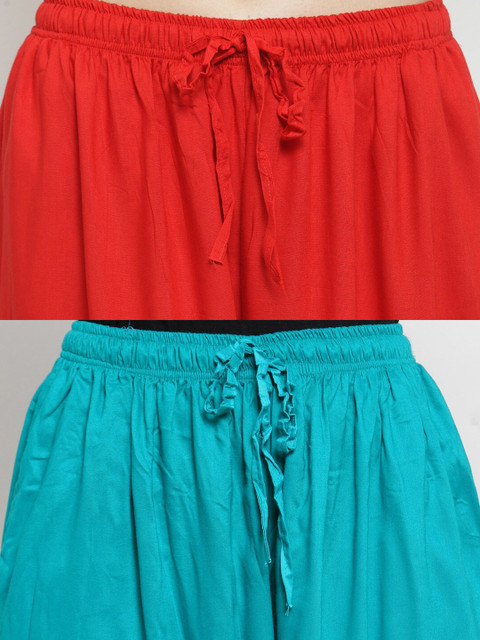 Clora Creation Women Pack of 2 Red & Blue Knitted Ethnic Palazzos - Image 5