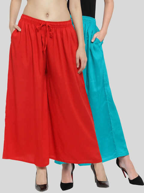 Clora Creation Women Pack of 2 Red & Blue Knitted Ethnic Palazzos