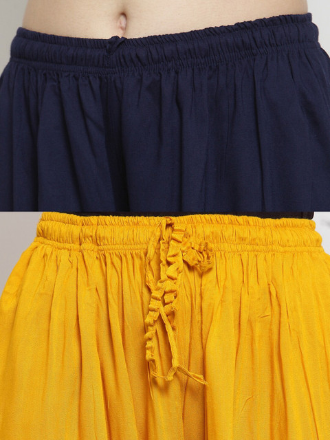 Clora Creation Women Pack of 2 Yellow & Navy Blue Knitted Ethnic Palazzos - Image 6