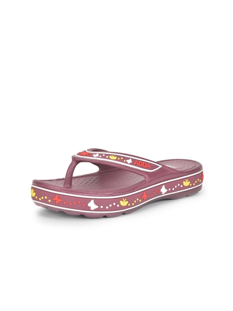 Adda Women Purple & Red Rubber Thong Flip-Flops - Image 3