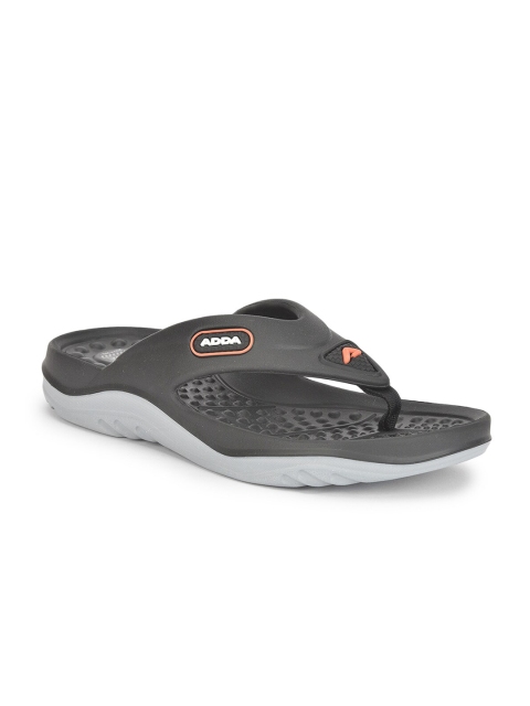 Adda Men Black & Grey Solid Thong Flip-Flops - Image 3