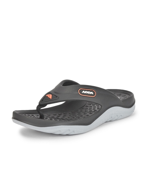 Adda Men Black & Grey Solid Thong Flip-Flops - Image 4