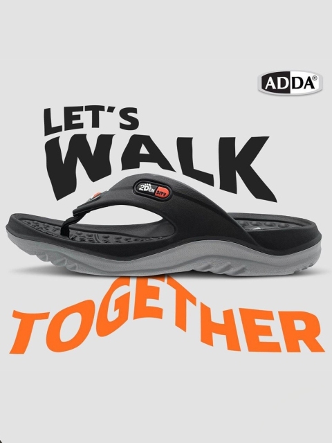 Adda Men Black & Grey Solid Thong Flip-Flops