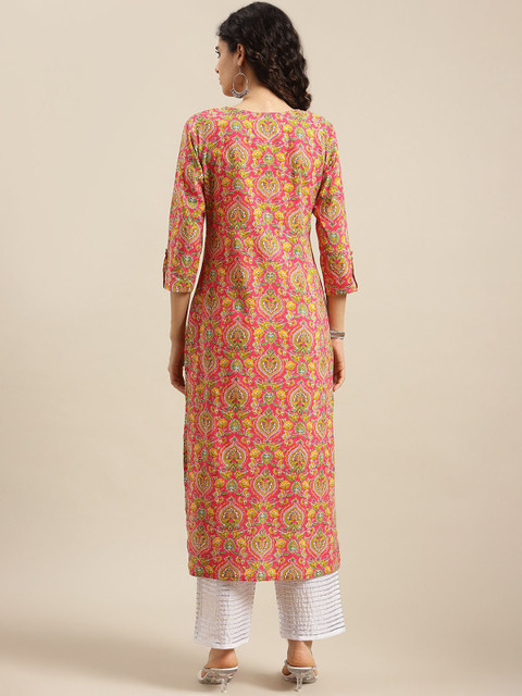 Varanga Women Pink Ethnic Motifs Printed Cotton Kurta - Image 5