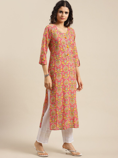 Varanga Women Pink Ethnic Motifs Printed Cotton Kurta - Image 3