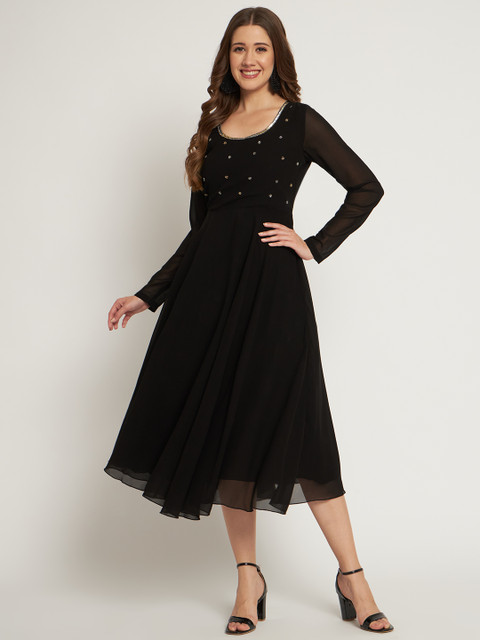 Poshak Hub Women Black Ethnic Motifs Embellished Georgette Anarkali Kurta