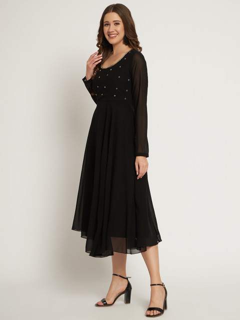 Poshak Hub Women Black Ethnic Motifs Embellished Georgette Anarkali Kurta - Image 4