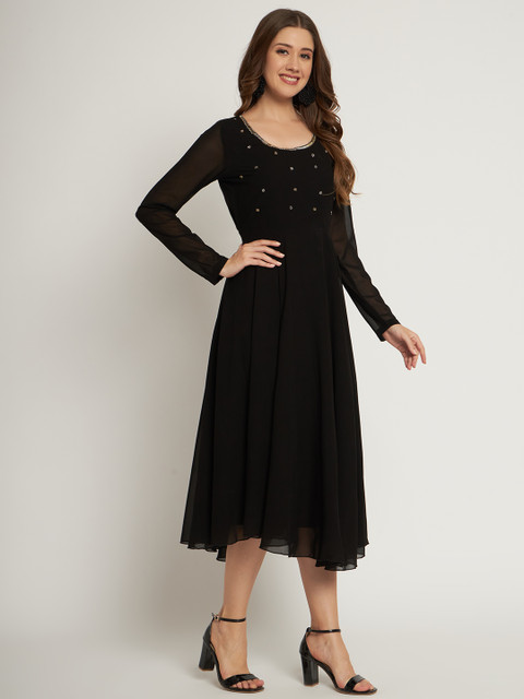 Poshak Hub Women Black Ethnic Motifs Embellished Georgette Anarkali Kurta - Image 3