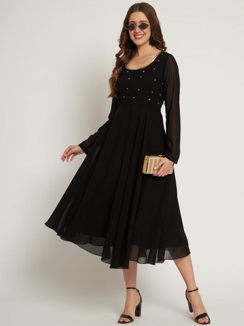 Poshak Hub Women Black Ethnic Motifs Embellished Georgette Anarkali Kurta - Image 6