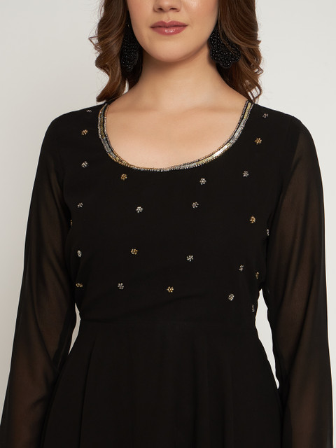 Poshak Hub Women Black Ethnic Motifs Embellished Georgette Anarkali Kurta - Image 2