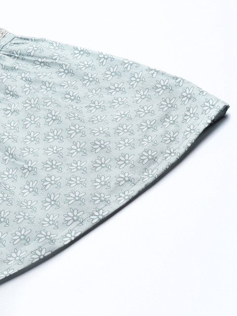 anayna Women Grey & White Floral Printed Angrakha Pure Cotton Kurta with Sharara & Dupatta - Image 8