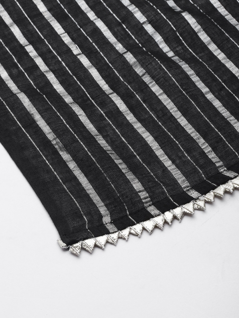 anayna Black & White Striped Pure Cotton Dupatta with Gotta Patti - Image 2