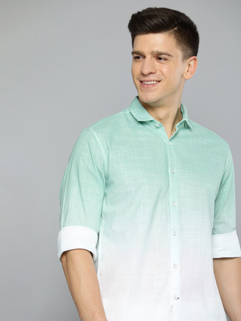 Mast & Harbour Men turquoise Blue Slim Fit Pure Cotton Casual Shirt