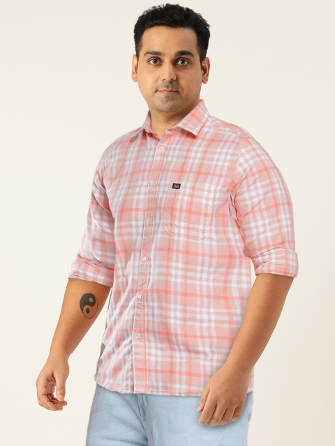 The Indian Garage Co Men Peach-Coloured & White Comfort Fit Checked Casual Shirt - Image 7