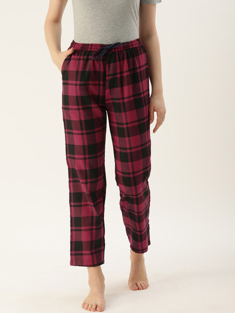 Kryptic Women Relaxed Fit Checked Pure Cotton Lounge Pants