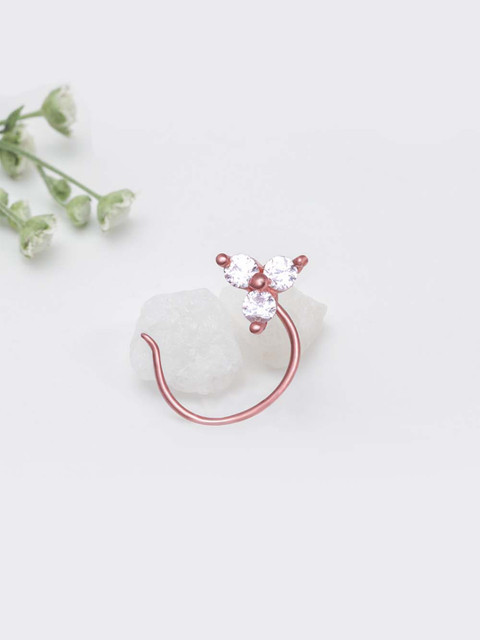 GIVA 925 Silver Rose Gold Clover Nose Pin