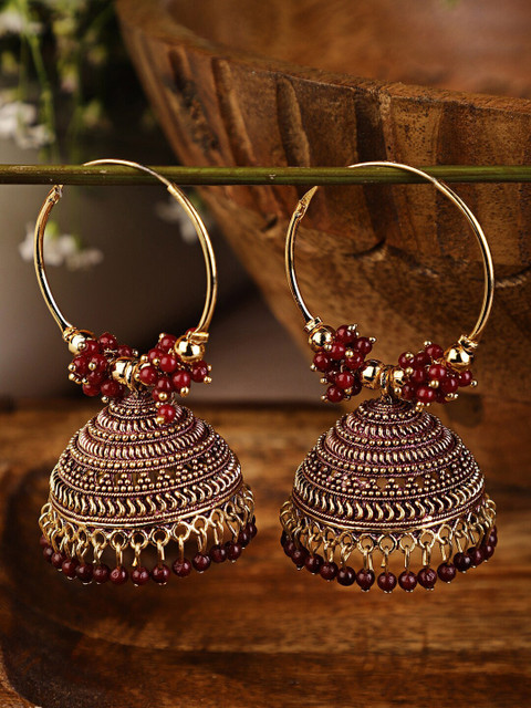 Shining Diva Maroon Contemporary Jhumkas Earrings