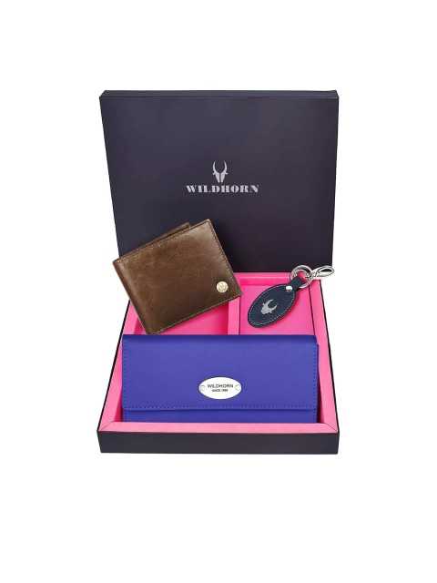 WildHorn Unisex Brown & Blue Solid Leather Accessory Gift Set