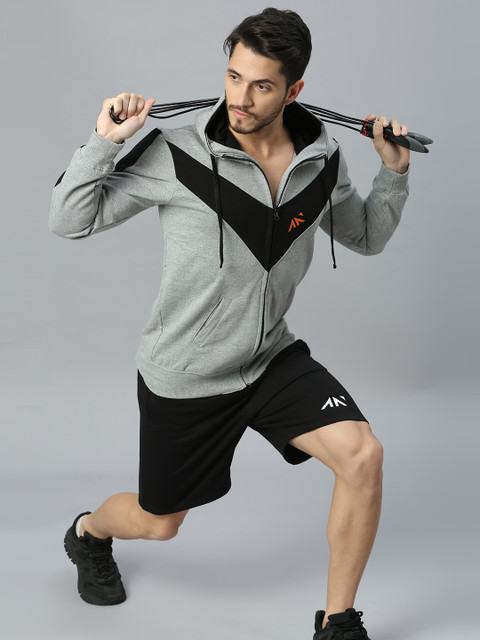 AESTHETIC NATION Men Grey Colourblocked Hooded Sweatshirt - Image 7