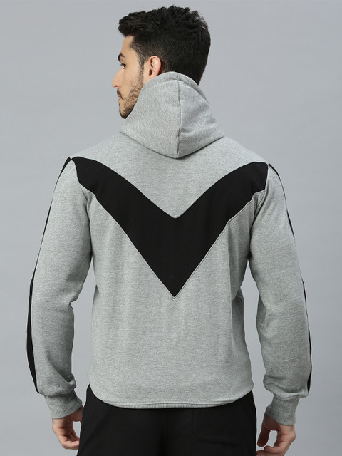 AESTHETIC NATION Men Grey Colourblocked Hooded Sweatshirt - Image 5