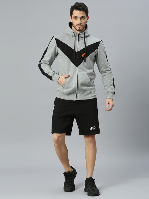 AESTHETIC NATION Men Grey Colourblocked Hooded Sweatshirt - Image 6
