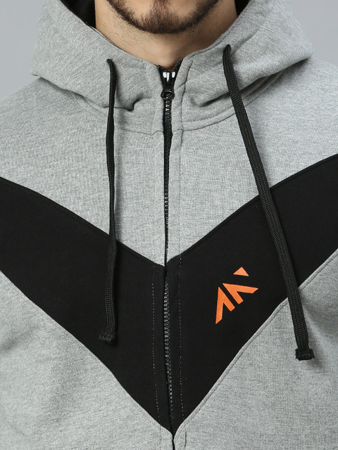 AESTHETIC NATION Men Grey Colourblocked Hooded Sweatshirt - Image 2
