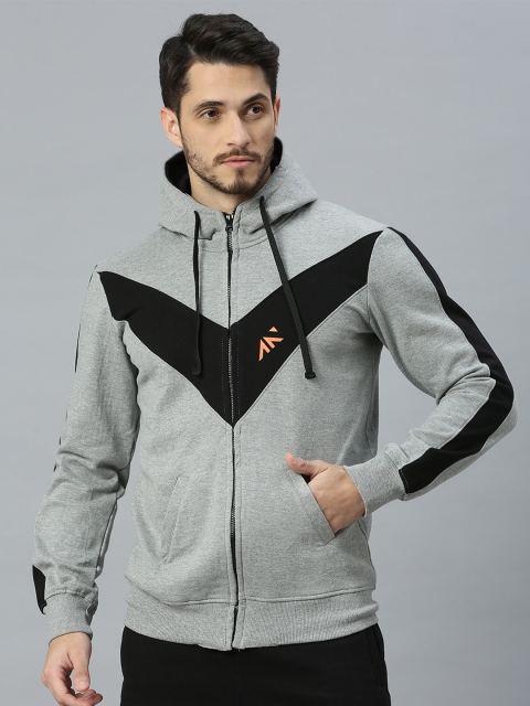 AESTHETIC NATION Men Grey Colourblocked Hooded Sweatshirt