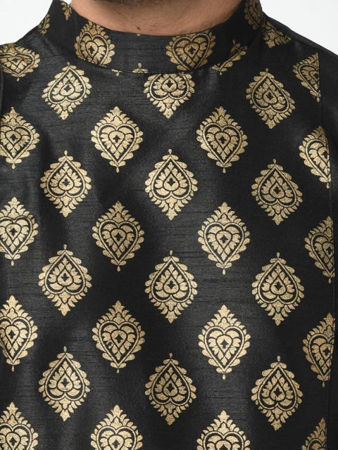 DEYANN Men Black & Gold-Toned Ethnic Motifs Kurta - Image 2