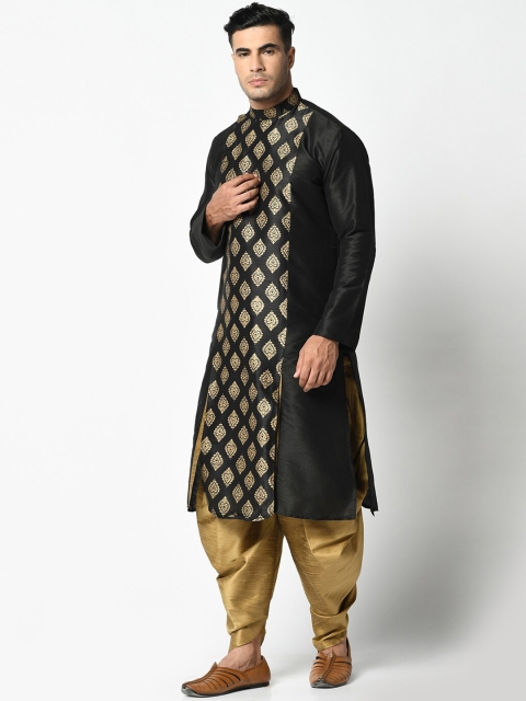 DEYANN Men Black & Gold-Toned Ethnic Motifs Kurta - Image 3