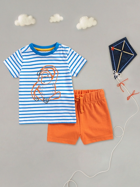 mothercare Boys White & Orange Striped T-shirt with Shorts