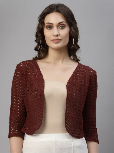 Style Quotient Women Maroon Cotton Cropped Shrug