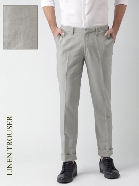Men Grey Solid Slim Fit Formal Trousers